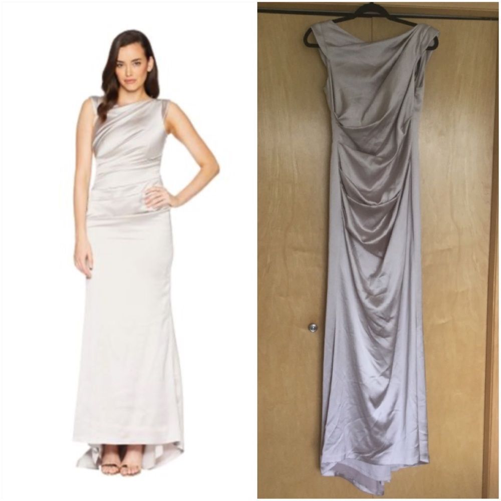 Laundry by Shelli Segal Gray Satin SideRuched Gown
